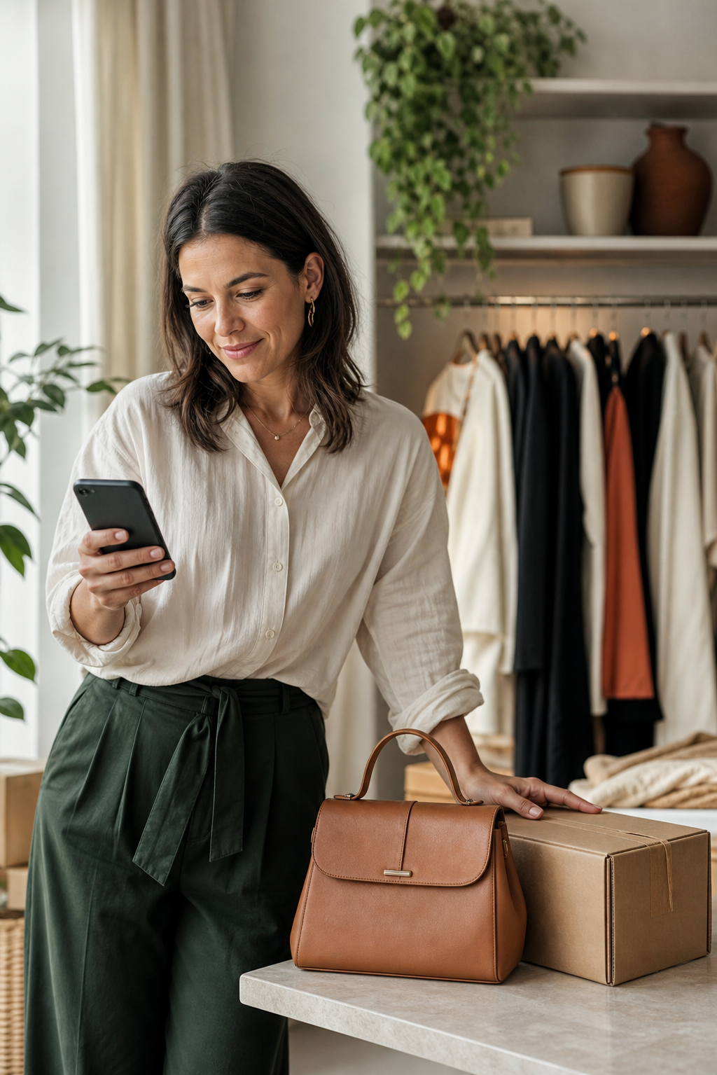 Boutique owner managing social messages with Eslabot